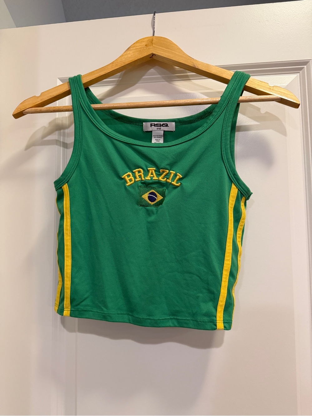 RSQ Green and Yellow Brazil Embroidered Crop Tank
